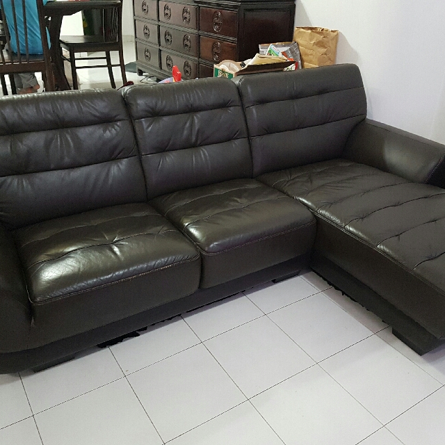 Price Reduced SEAHORSE BROWN PARTIAL LEATHER L Shaped SOFA