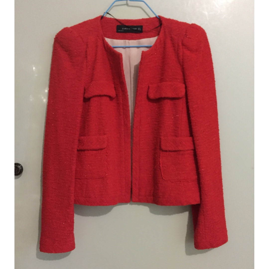 zara red tweed jacket