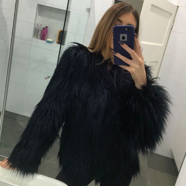 zara faux fur jacket black