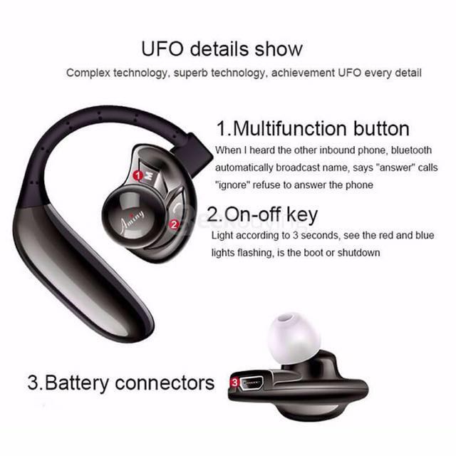 AMINY UFO Bluetooth headset with Activate SIRI 200 Hours Standby