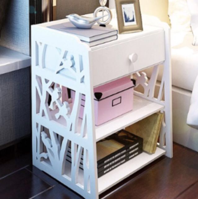 Mini Magazine Rack / Bedside Table / Modern White Shelves, Furniture
