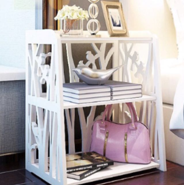Mini Magazine Rack / Bedside Table / Modern White Shelves, Furniture