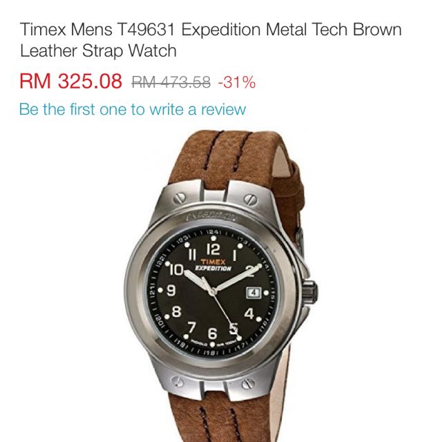 Timex T49631 Expedition Metal Tech Brown Leather Strap Watch