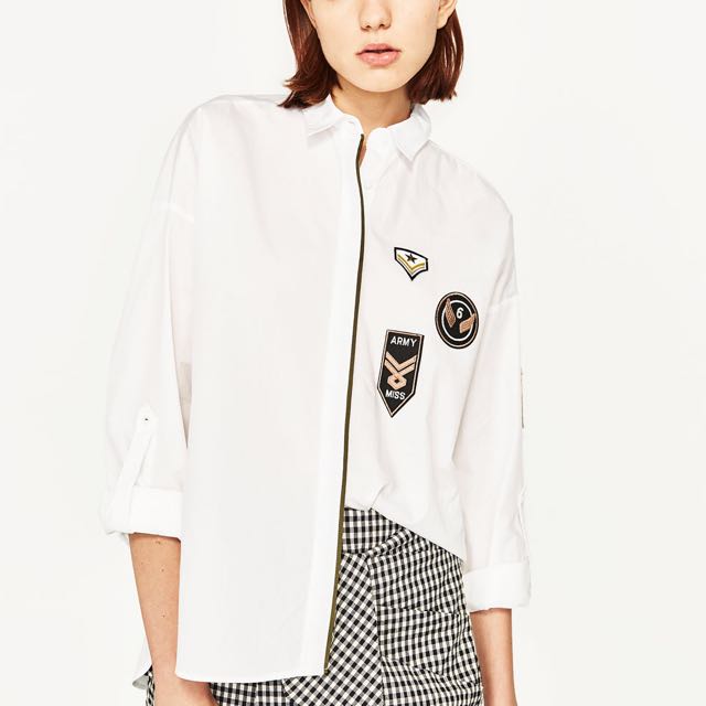 Zara white army patch oversized shirt 