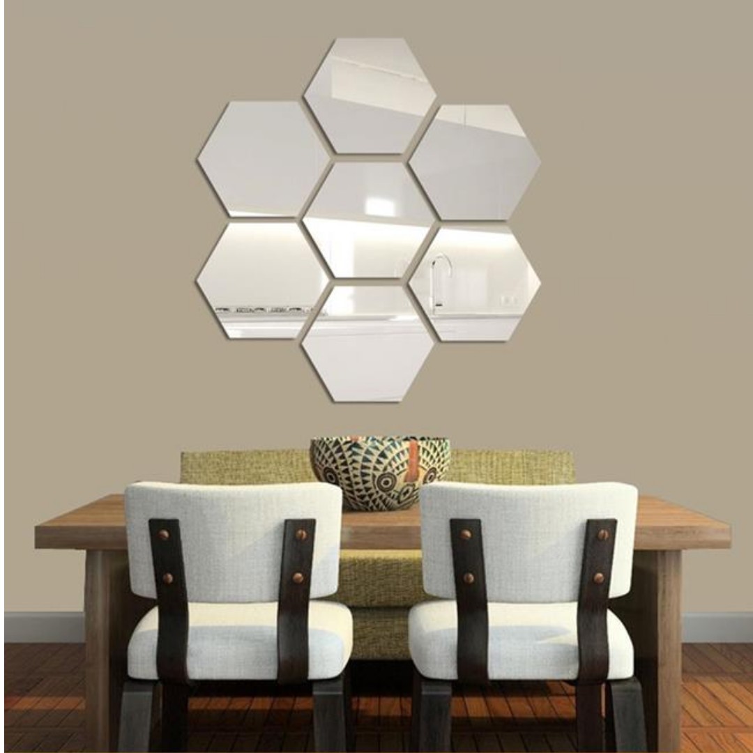 7 Pcs Acrylic Decorative Hexagon Mirror Wall Sticker Sticker