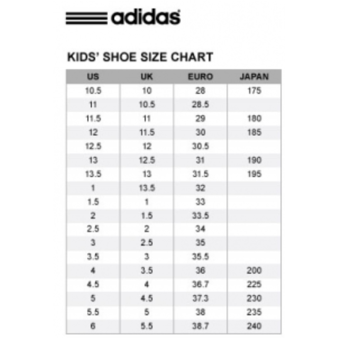 adidas size chart shoes kids