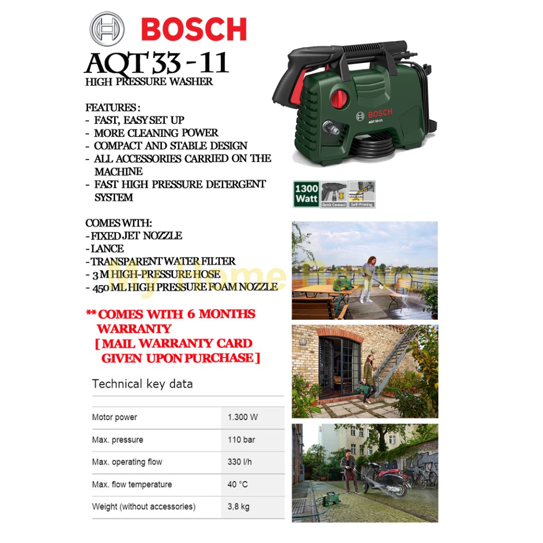 Bn Bosch Aqt 33 11 High Pressure Cleaner 110 Bar Car Accessories