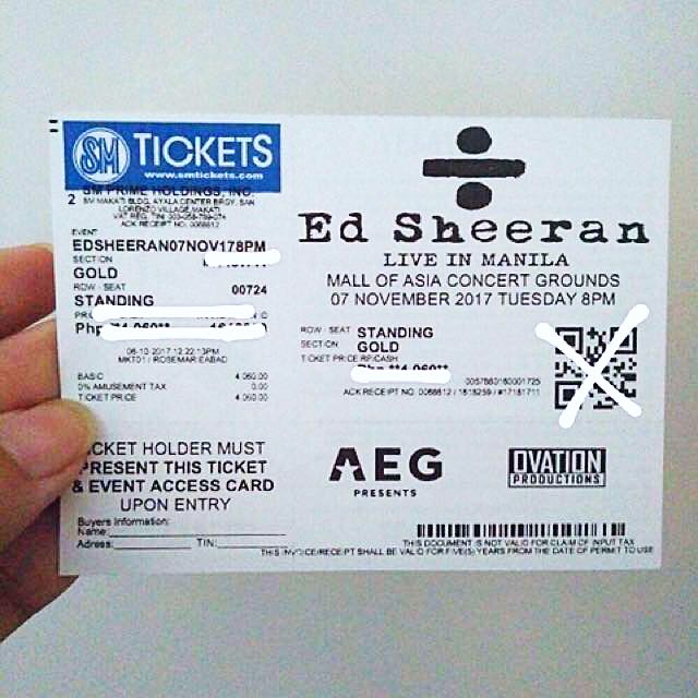 Ed Sheeran Divide Tour in Manila Gold, Tickets & Vouchers, Event
