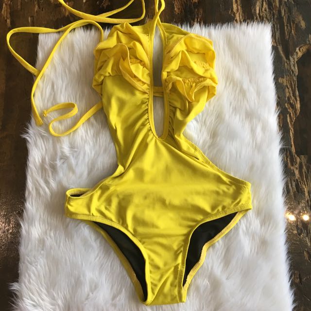 One piece Ruffle top swimsuit, Women's Fashion, Tops, Sleeveless on