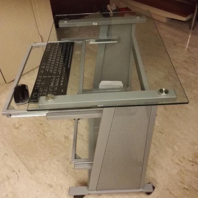 Computer Glass Table, Furniture & Home Living, Furniture, Tables & Sets