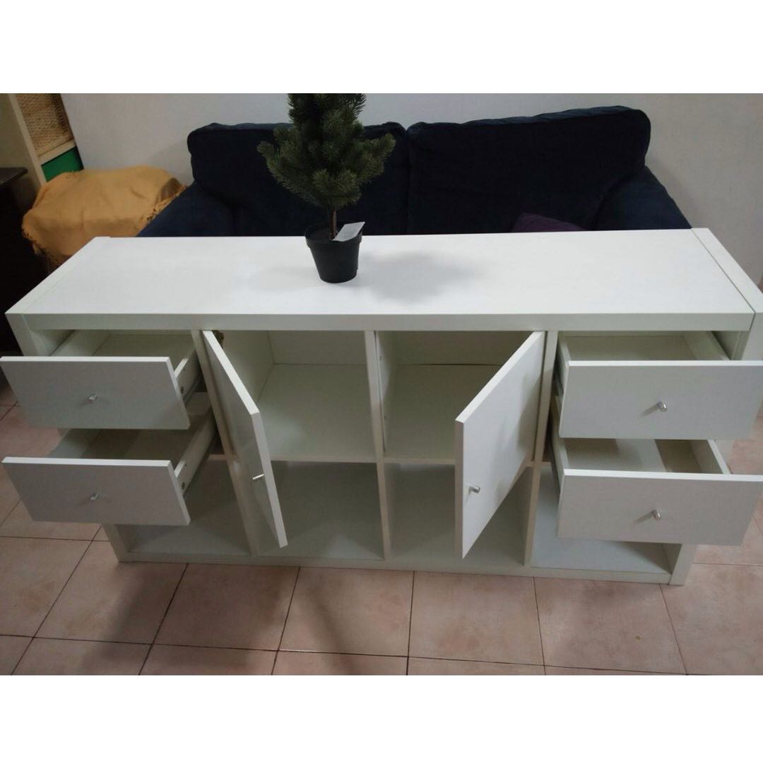 Ikea White Kallax Tv Cabinet With 8 Compartment Shelf Drawers And