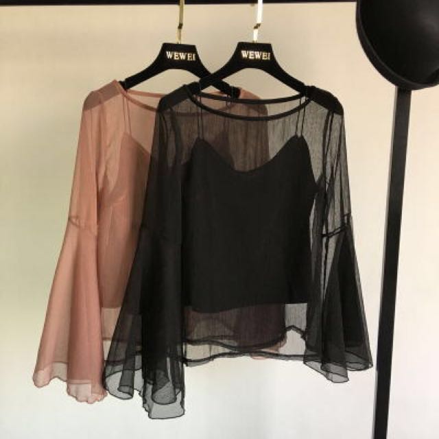 bell sleeve mesh top