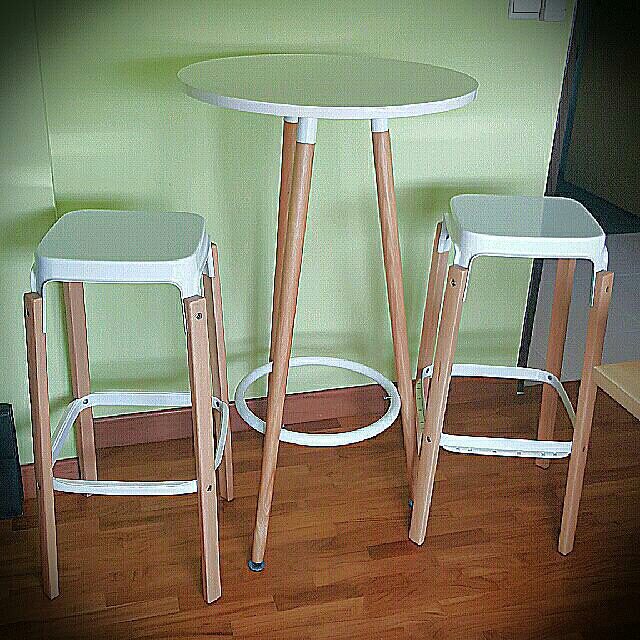 Good Quality Nice Modern Round White High Bar Table With Two Stools Share This Listing