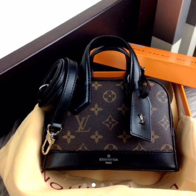 Louis Vuitton Black and Brown Monogram Coated Canvas and Calfskin Nano Dora Silver Hardware, 2016, Womens Handbag