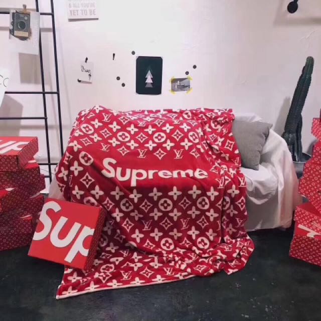 Sold at Auction: Plush, Super soft, Lightweight Queen Size Blanket with  Supreme for Louis Vuitton Logo on Red Background in Crushed Velvet. 200cm x  230cm