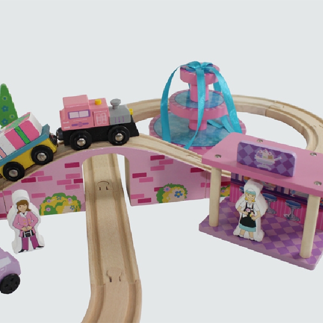 pink wooden train set