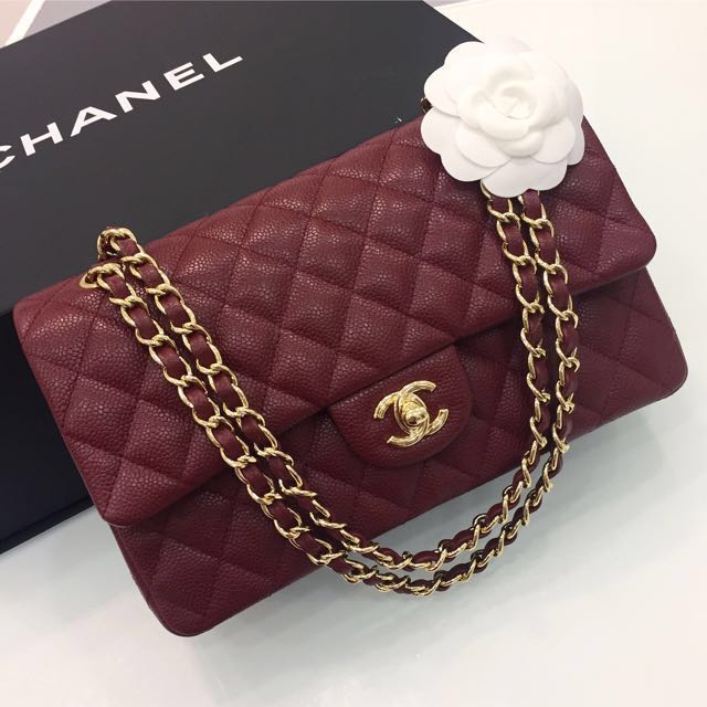 Sold Full Set Excellent Condition Chanel Classic Medium Double Flap Bag In Wine Red Caviar Leather And Ghw Luxury Bags Wallets On Carousell