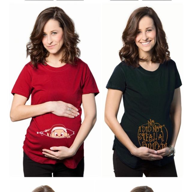 Summer Maternity Funny Baby Peeking Out T Shirts Black Pregnant