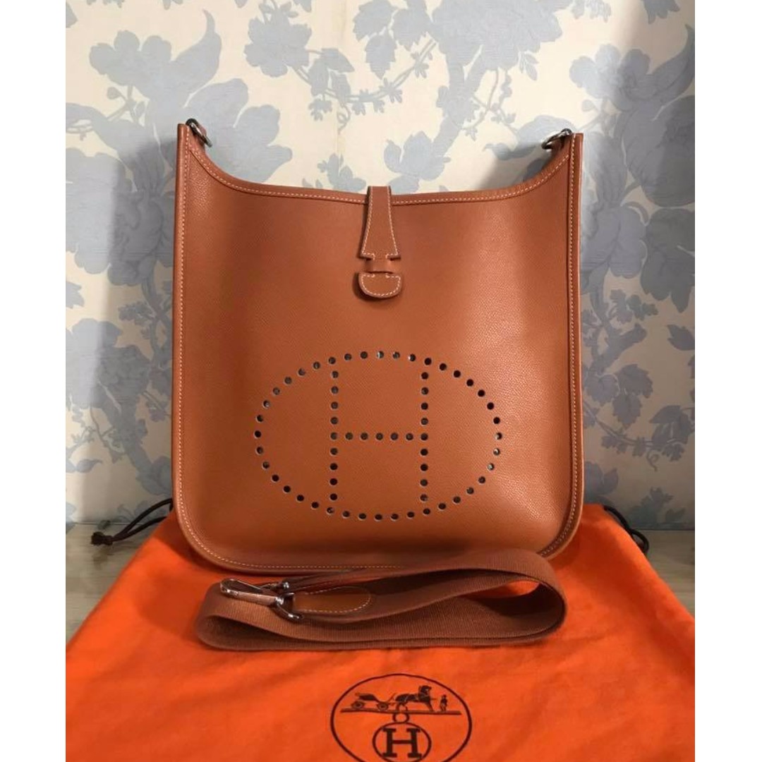 Hermes Evelyne Mini Orange Epsom, Luxury, Bags & Wallets on Carousell