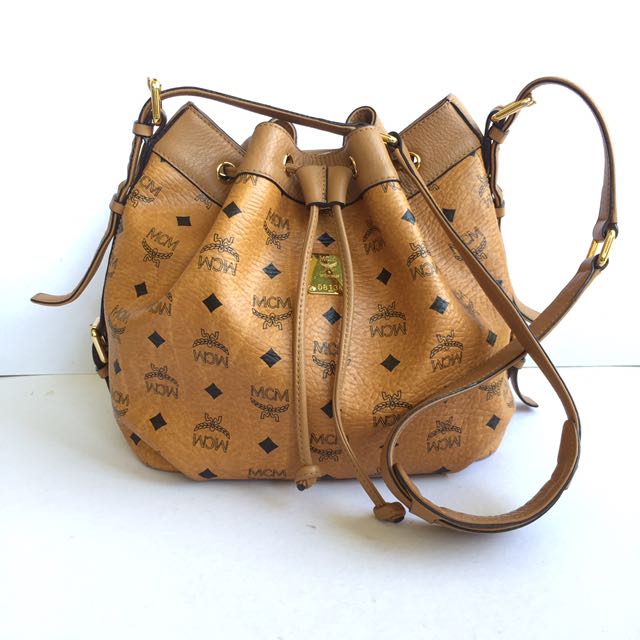Auth Mcm Drawstring Bucket Bag