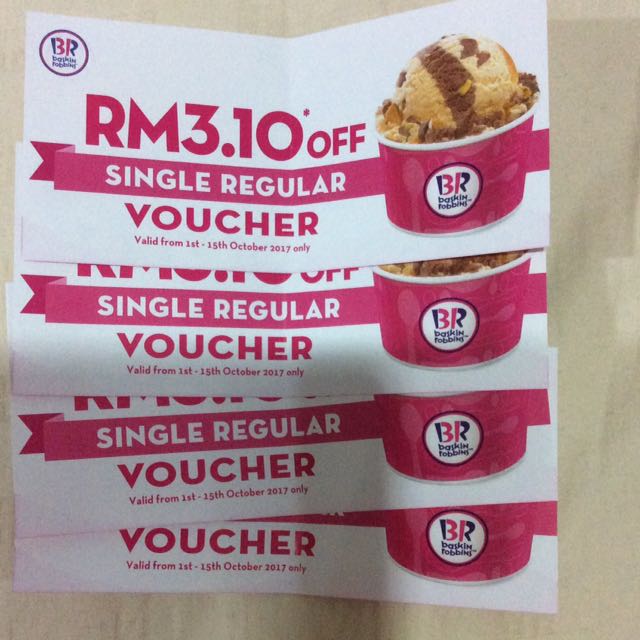Baskin Robbins Voucher, Tickets & Vouchers, Vouchers on Carousell