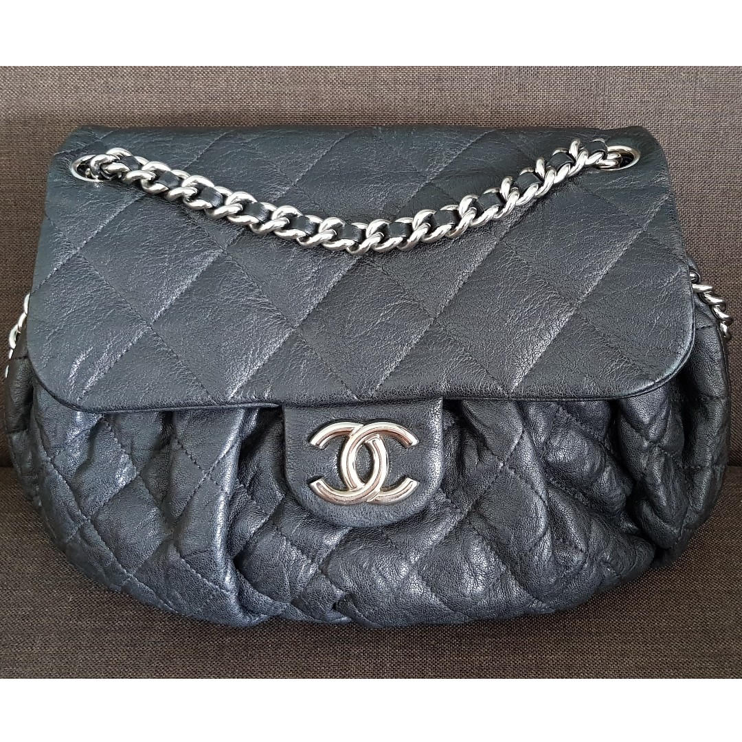 Chanel Chainaround Flap in Black Distressed Calfskin with SHW