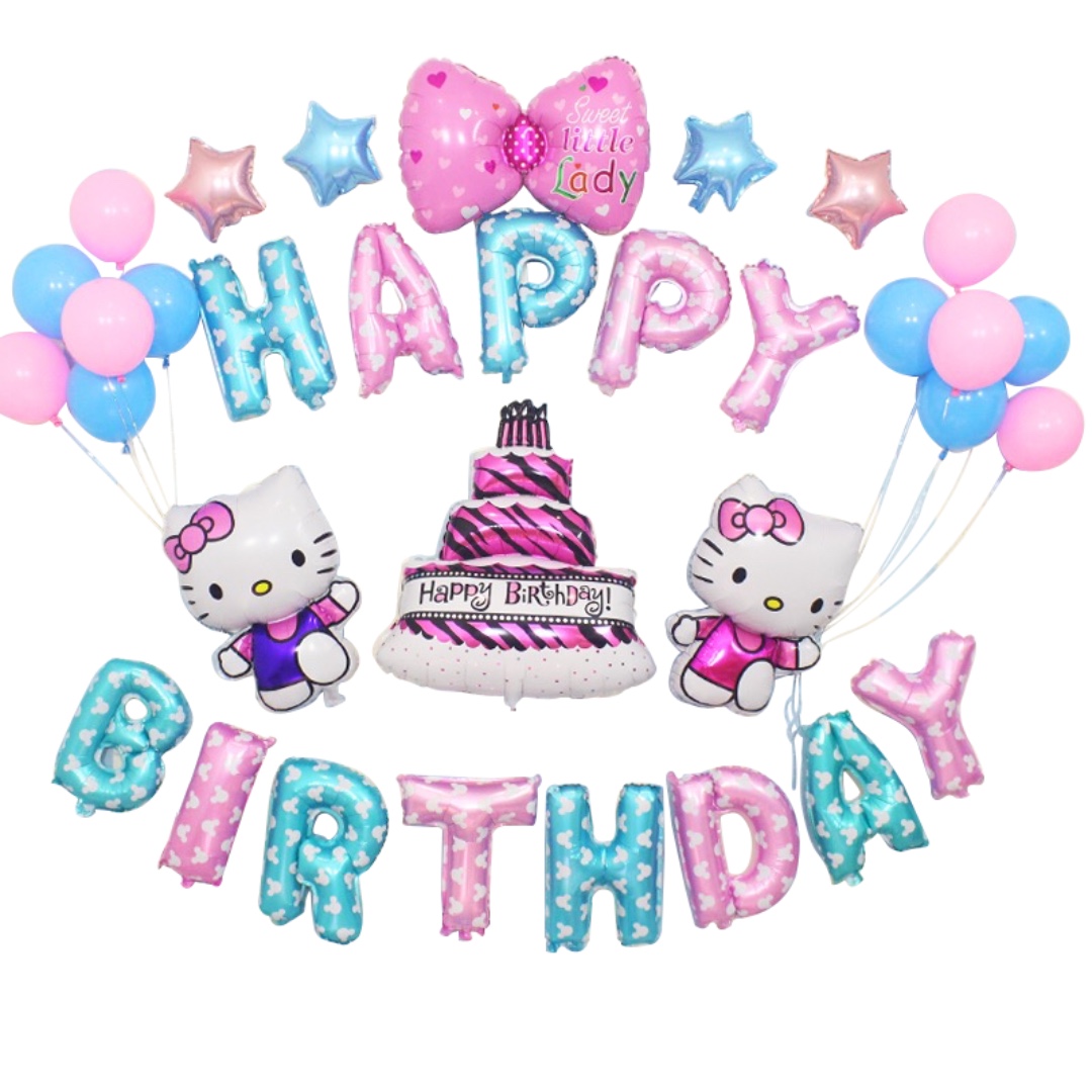 Happy Birthday Balloon Set First 1st Month Baby Hello Kitty