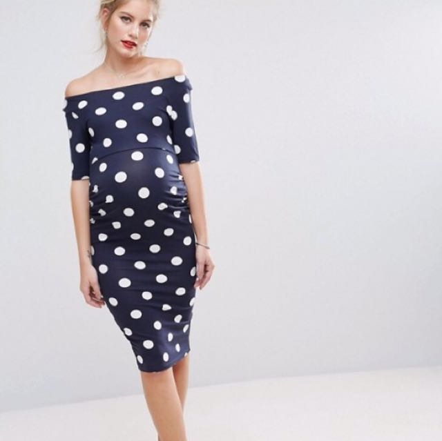 Off Shoulder Polka Dots Maternity Dress Babies Kids Maternity On