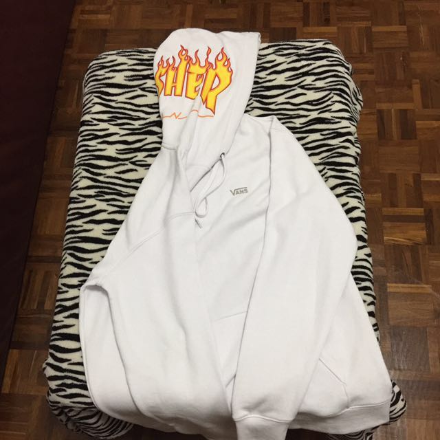 Vans x Thrasher White Hoodie Men s Fashion Tops Sets Hoodies on Carousell