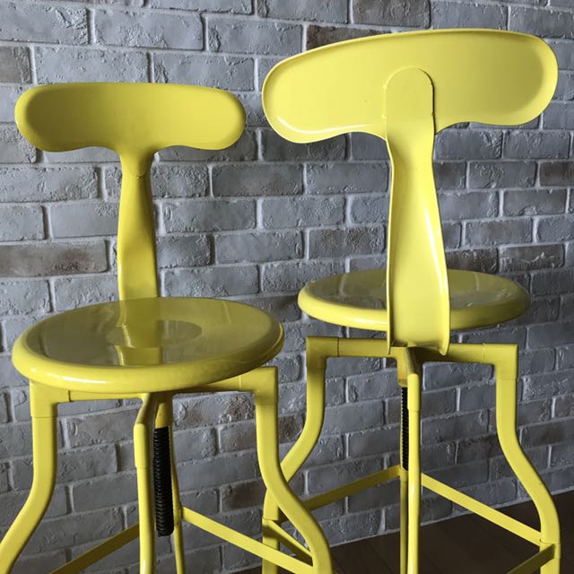 Yellow metal bar stools x 2, Furniture & Home Living, Furniture, Tables
