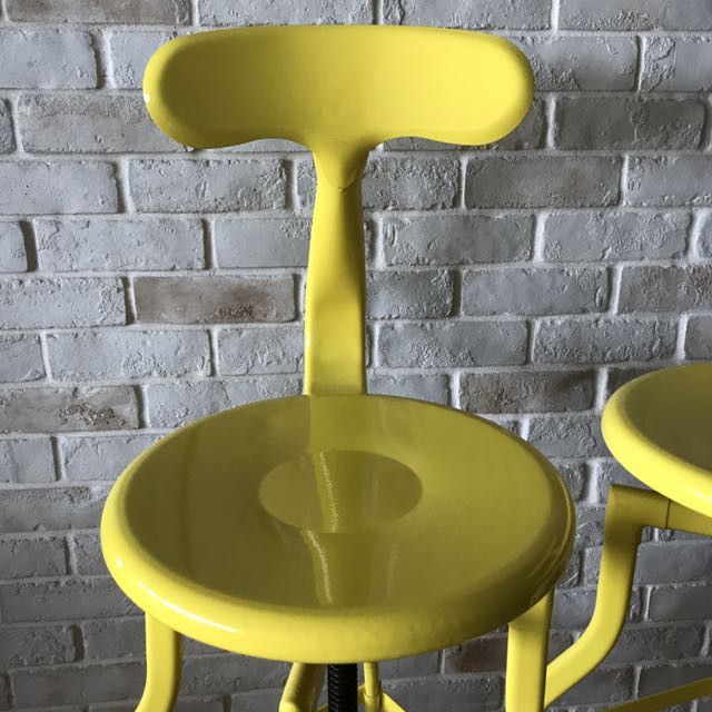 Yellow metal bar stools x 2, Furniture & Home Living, Furniture, Tables