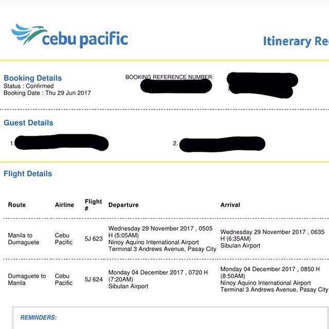 Cebu Pacific roundtrip ticket Manila Dumaguete Manila, Tickets