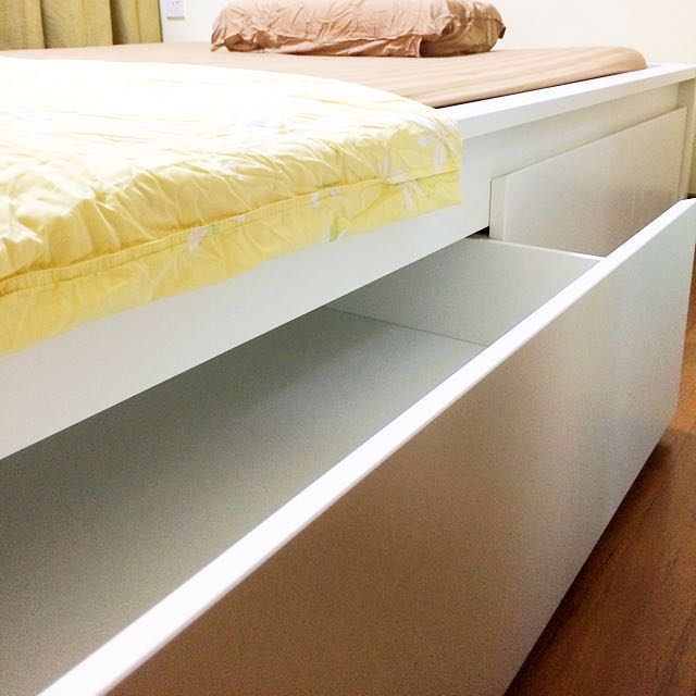 Ikea Malm White Double Bed with Storage, Furniture & Home Living