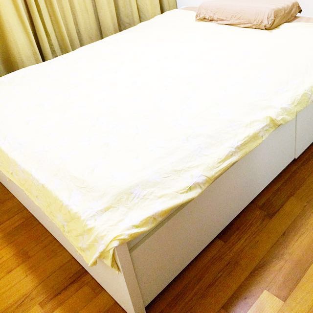 Ikea Malm White Double Bed with Storage, Furniture & Home Living