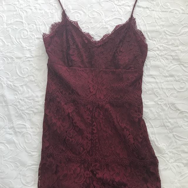 Top shop playsuit (Category: Clothes) located in Auckland. Submitted by eilishe (Listing ID 127212472, Image 2). Description: Top Shop maroon and lacy playsuit. Super flattering and only worn a couple of times! SIZE 10.
