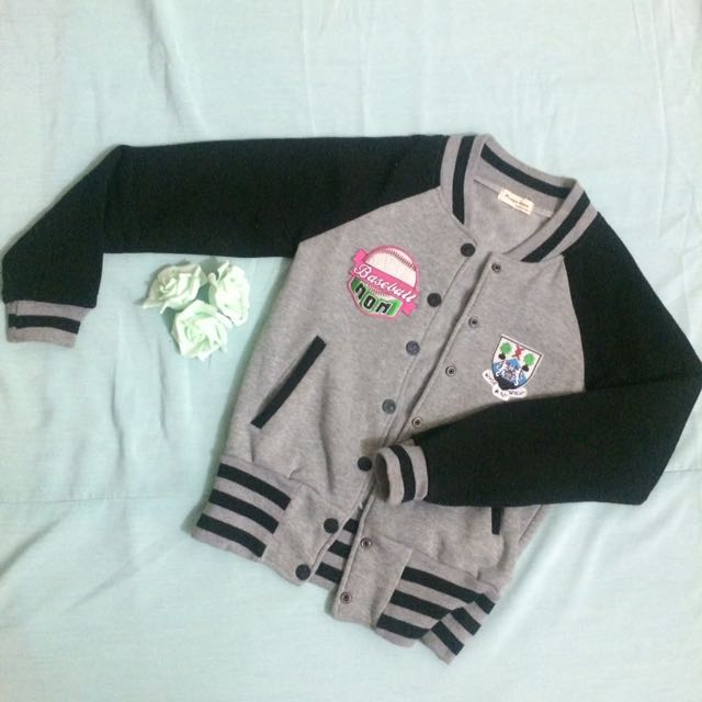 Grey Varsity Jacket, Women's Fashion, Coats, Jackets and Outerwear on Carousell