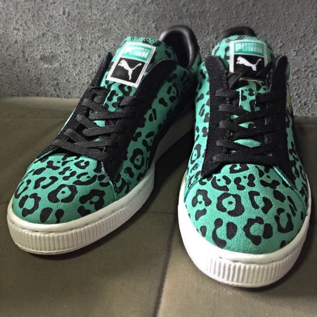 Puma Suede Green Leopard Print Shoes 