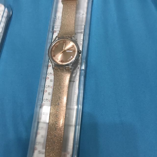 Swatch watch peach glitter, Women's Fashion, Watches & Accessories ...