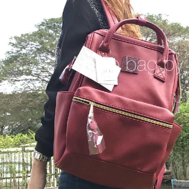 red leather mini backpack