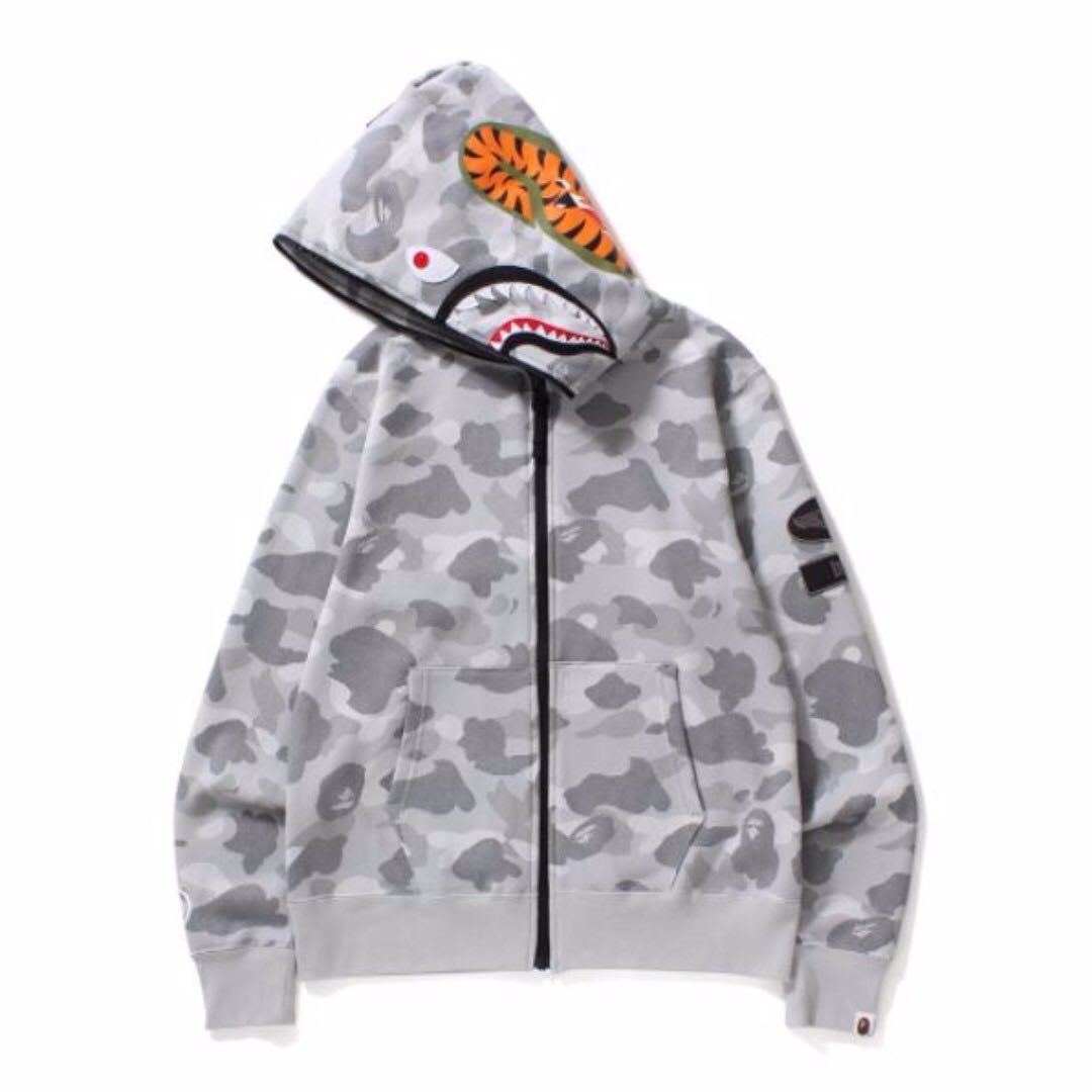 grey bape shark hoodie