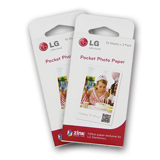 LG Pocket Zink Photo Paper 30 Sheets, 攝影器材, 攝影配件, 相機袋 Carousell
