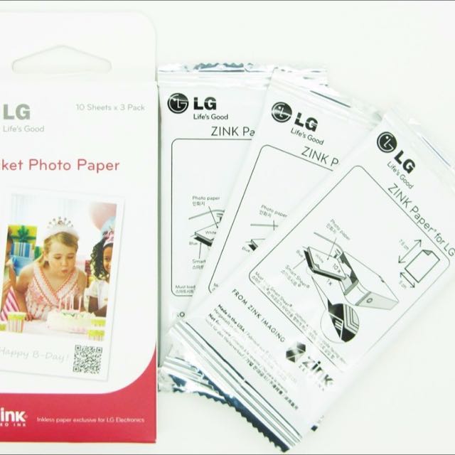 LG Pocket Zink Photo Paper 30 Sheets, 攝影器材, 攝影配件, 相機袋 Carousell