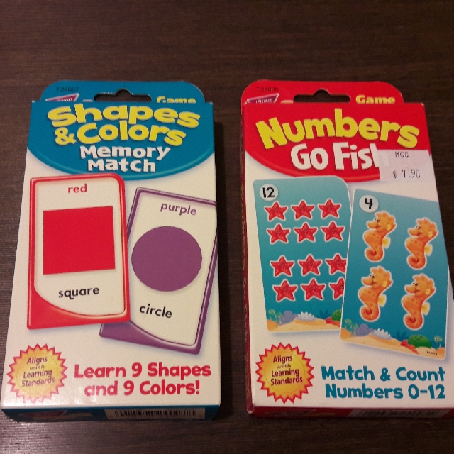 shapes  colours memory match and numbers go fish card games