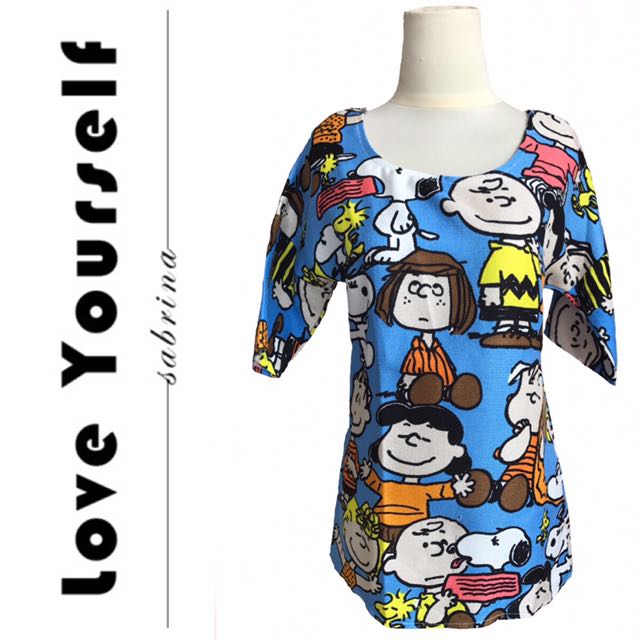 Snoopy And Friends Big T Swag Girl Blue A White Import Murah