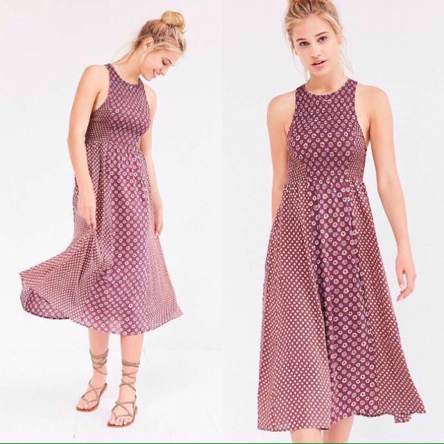 Smocked Bodice Midi Dress - Boho Print 