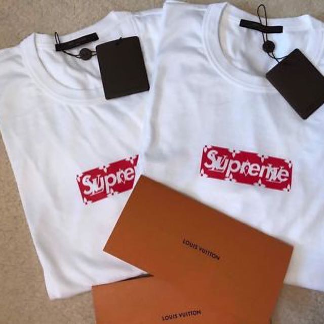 100 AUTHENTIC LV x SUPREME BOGO TEE Men s Fashion Tops Sets