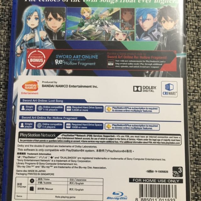 Sword Art Online Game Director's edition PS4, Video Gaming, Video Games