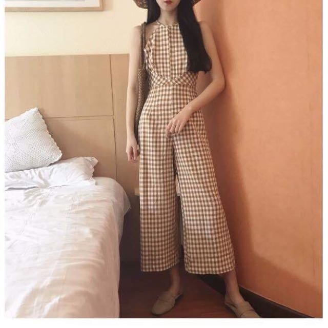 orange plaid jumpsuit