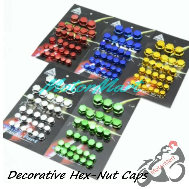 Decorative Chrome Blue Hex Bolt Caps Motorbikes Motorbike