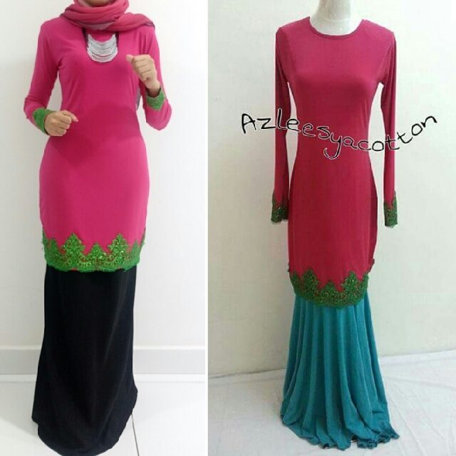  baju  kurung  moden  lace hijau  Muslimah Fashion on Carousell